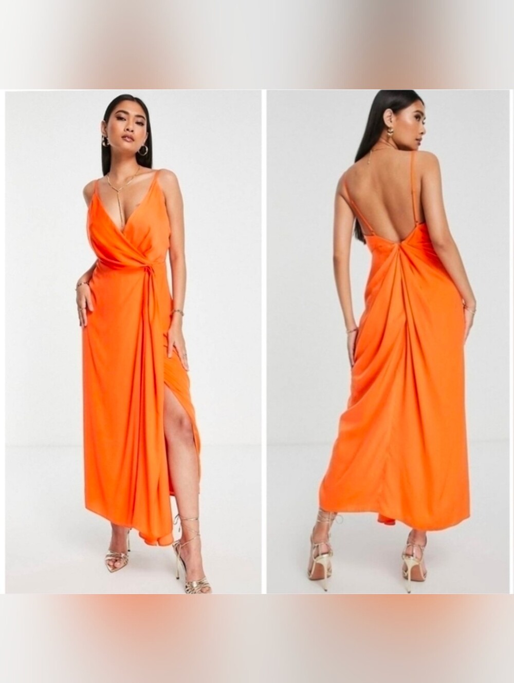 ASOS EDITION satin drape side cami midi dress in orange